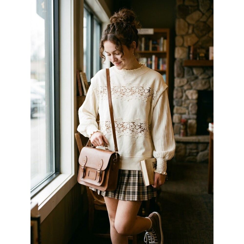 NWT Anthropologie Lace Mixed Media Sweater Medium Light Academia 80’s Whimsigoth